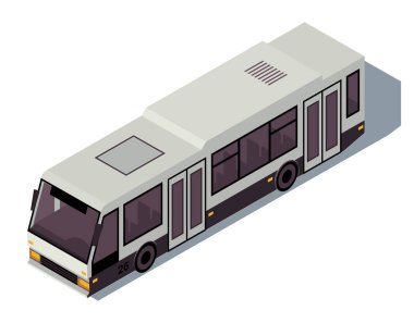 Otobüs izometrik renk vektörü çizimi. Şehir toplu taşıma bilgileri. Şehir ulaşımı. Otobus turu. Şehir trafiği. Motbus 3d kavramı beyaz arkaplanda izole edildi