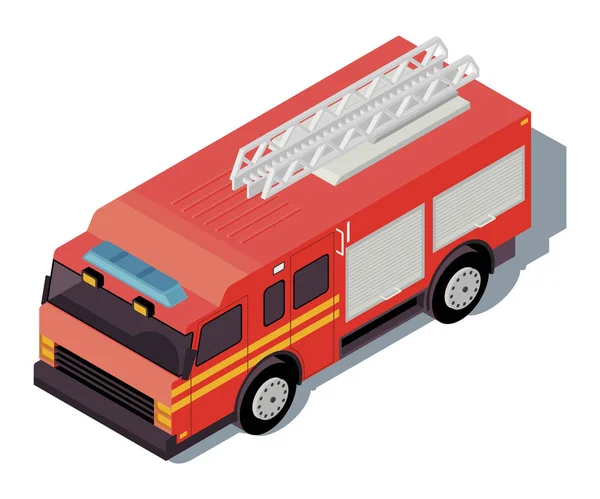 Иллюстрация изометрического цветового вектора пожарной машины. Инфографика городского транспорта. Аварийная помощь красный грузовик. Пожарная машина. Городской транспорт. Автомобиль 3D концепция изолированы на белом фоне — стоковый вектор