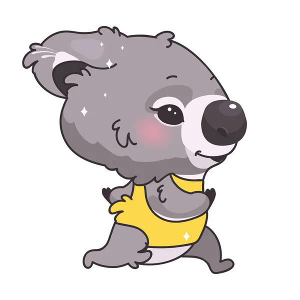 Leuke koala kawaii cartoon vector karakter. Schattig en grappig actief dier rennen, joggen geïsoleerde sticker, patch. Anime baby koala sportman, gezonde levensstijl emoji op witte achtergrond — Stockvector