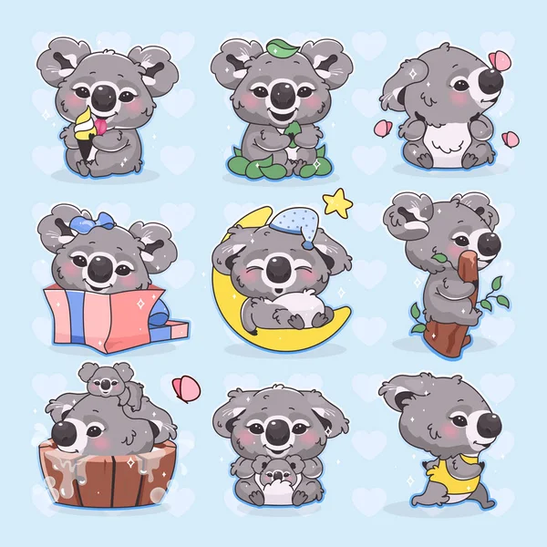 personagem de desenho animado bonito panda kawaii. animal adorável, feliz e  engraçado sentado na etiqueta isolada ramo de bambu, patch, crianças livro  ilustração. Emoji de urso panda anime em fundo branco 4449875