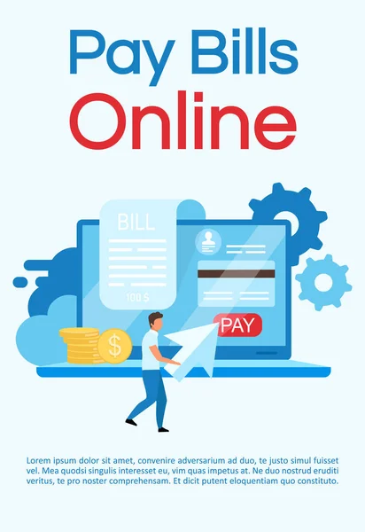 Pay bills online poster vector template. Credit card transactions. Brochure, cover, booklet page concept design with flat illustration. Internet banking. Advertising flyer, leaflet, banner layout idea — Stock Vector