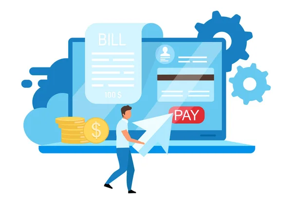 Instant payments flat vector illustration. Bill pay, online receipt, invoice cartoon concept. Internet banking account. Ebanking user. Credit cards transactions, money transfer isolated metaphor — Stock Vector