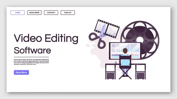Video editing software landing page vector template. Post production website interface idea with flat illustrations. TV engineering homepage layout. Web banner, webpage cartoon concept — 스톡 벡터