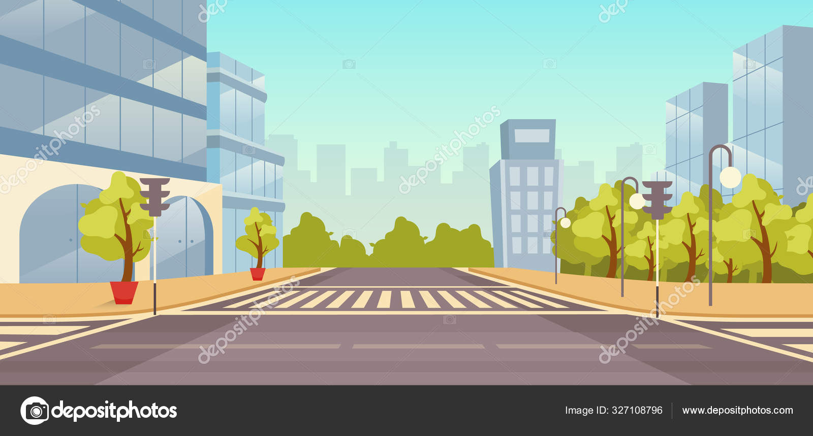 City street flat vector illustration. Cityscape with no people. Urban
