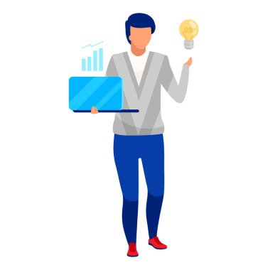 Finansal analist düz vektör çizimi. Şirket çalışanı, meşgul.