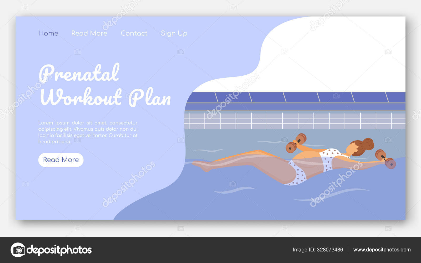 Prenatal workout plan landing page vector template. Aqua fitness class