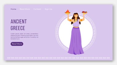 Antik Yunan iniş sayfası şablonu. Yunan panteon tanrıları. Düz çizimler ile mitoloji web sitesi arayüzü fikri. Ana sayfa düzeni, web afişi, web sayfası çizgi film kavramı
