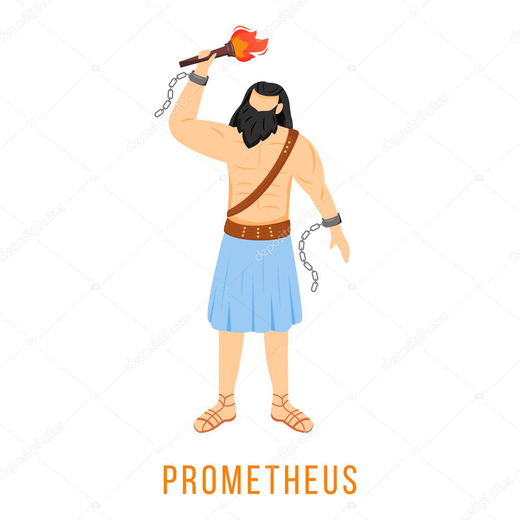 Prometheus Flat Vector Illustration Titan Hero Creator Of Humanity Ancient Greek Deity Mythology Divine Mythological Figure Isolated Cartoon Character On White Background Larastock