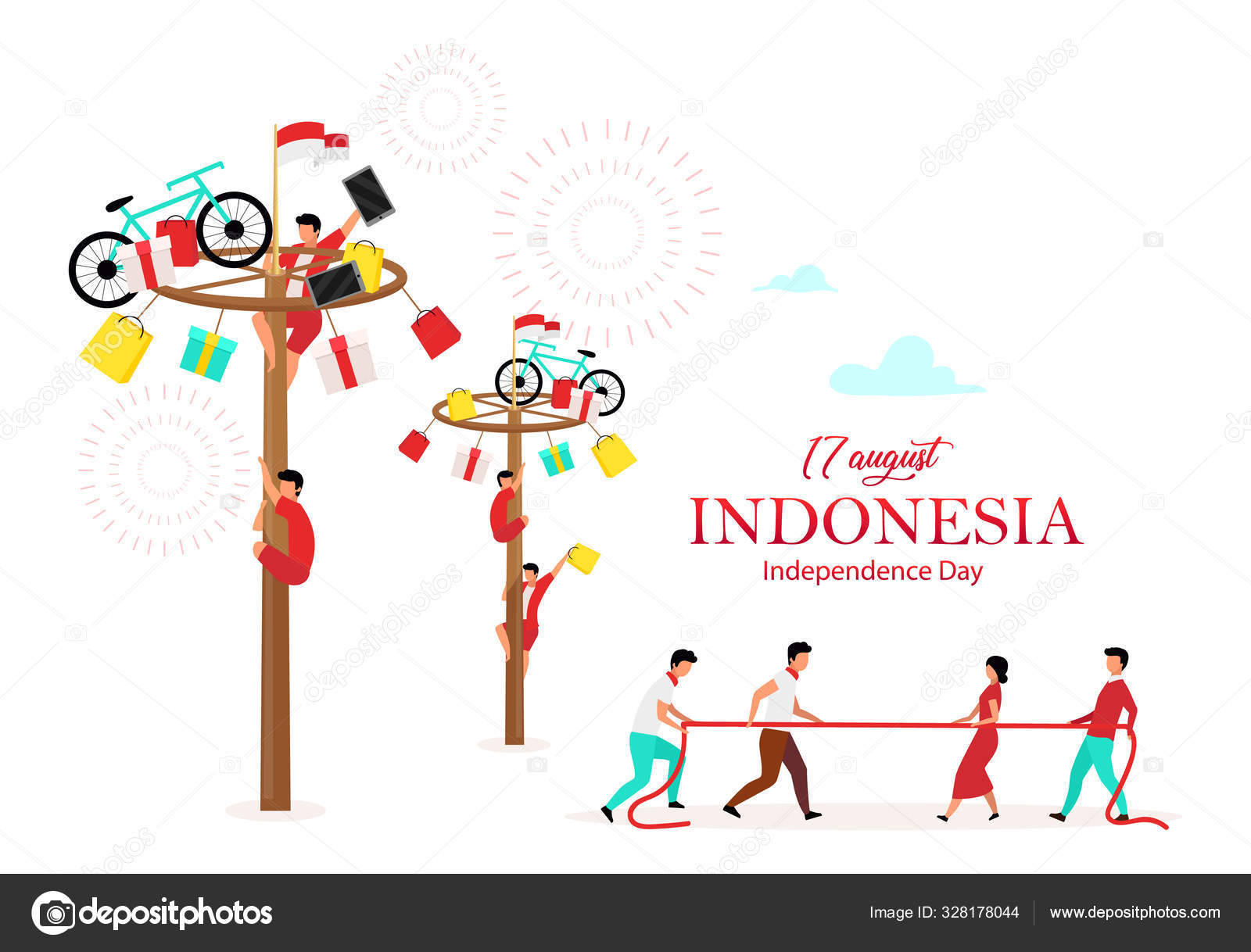 Indonesia Independence Day flat poster vector template. Festive games. People celebrate national holyday cartoon characters. Asian festival. Banner, brochure page, leaflet design, place for text Stock Vector Image by ©ntlstudio #328178044 Indonesia Independence Day flat poster vector template. Festive games. People celebrate national holyday cartoon characters. Asian festival. Banner, brochure page, leaflet design, place for text Stock Vector Image by ©ntlstudio #328178044