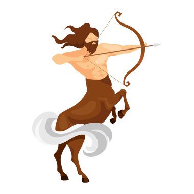 Centaurus flat vector illustration. Half-man, half-horse archer. Greek mythology. Fantastical warrior. Mythological creature attack. Sagittarius isolated cartoon character on white background clipart