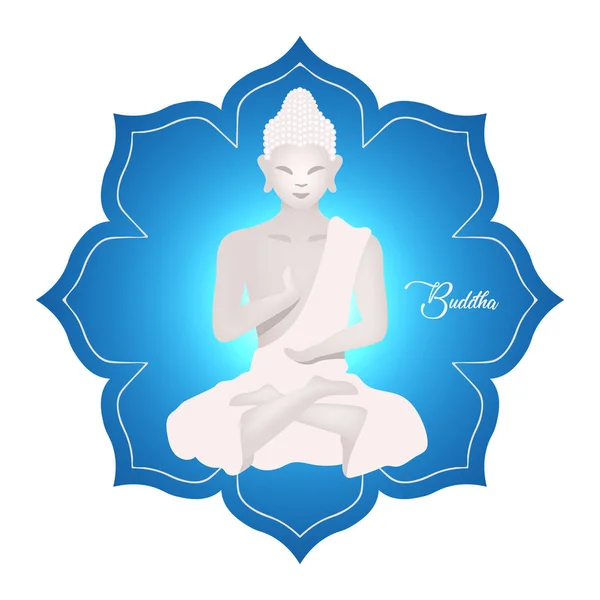 Buddha illustrazione vettoriale piatta. Scultura religiosa sul loto. Posizione meditativa. Cultura indonesiana. La religione asiatica. Buddismo — Vettoriale Stock