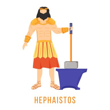 Hephaistos flat vector illustration. Hephaestus. God of fire and metalworking. Ancient Greek deity. Mythology. Divine mythological figure. Isolated cartoon character on white background clipart