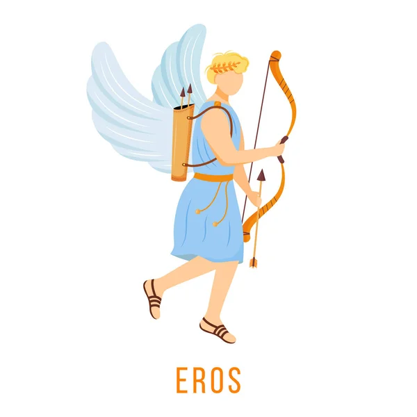 Eros flat vector illustration. God of love and attraction. Ancient Greek deity. Divine mythological figure. Isolated cartoon character on white background — Stock Vector