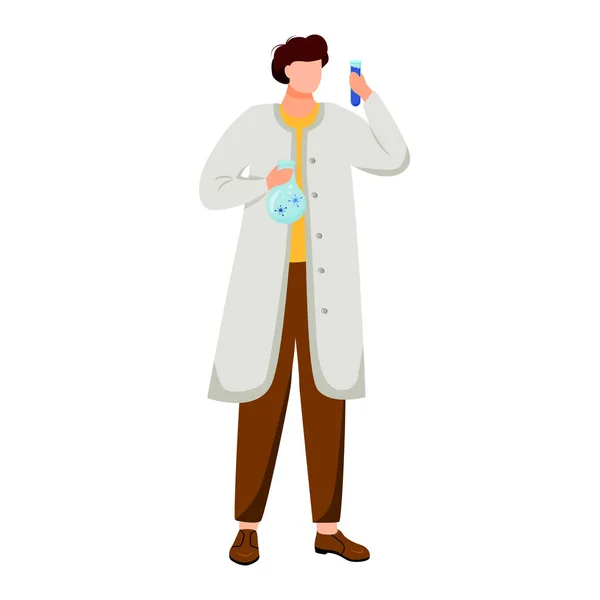 Marine researcher flat vector illustration. Sea exploration. Nautical research. Ichthyology. Scientist in white coat isolated cartoon character on white background — Stock Vector