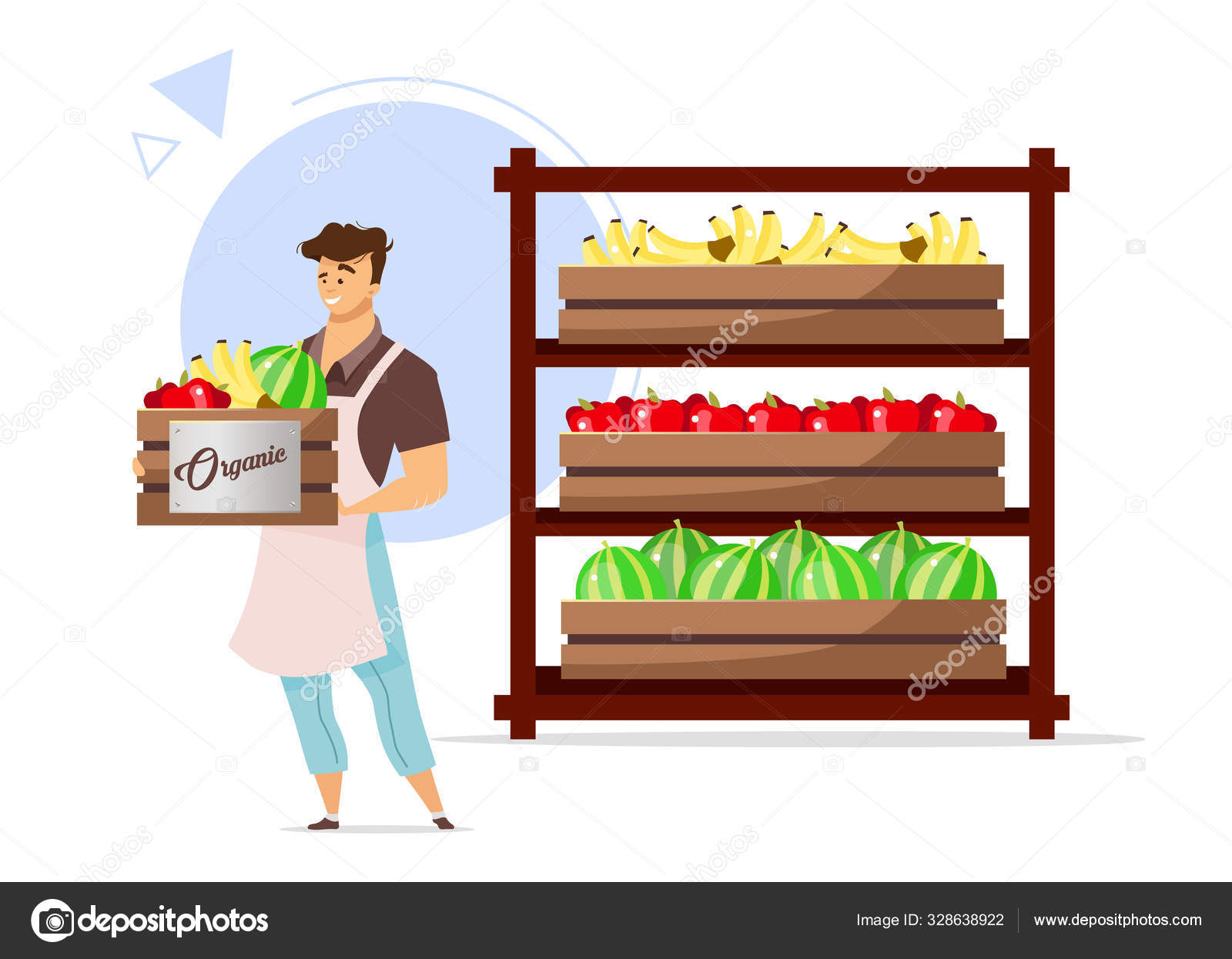 Ilustración vectorial de frutas orgánicas a color. Caja de retención de