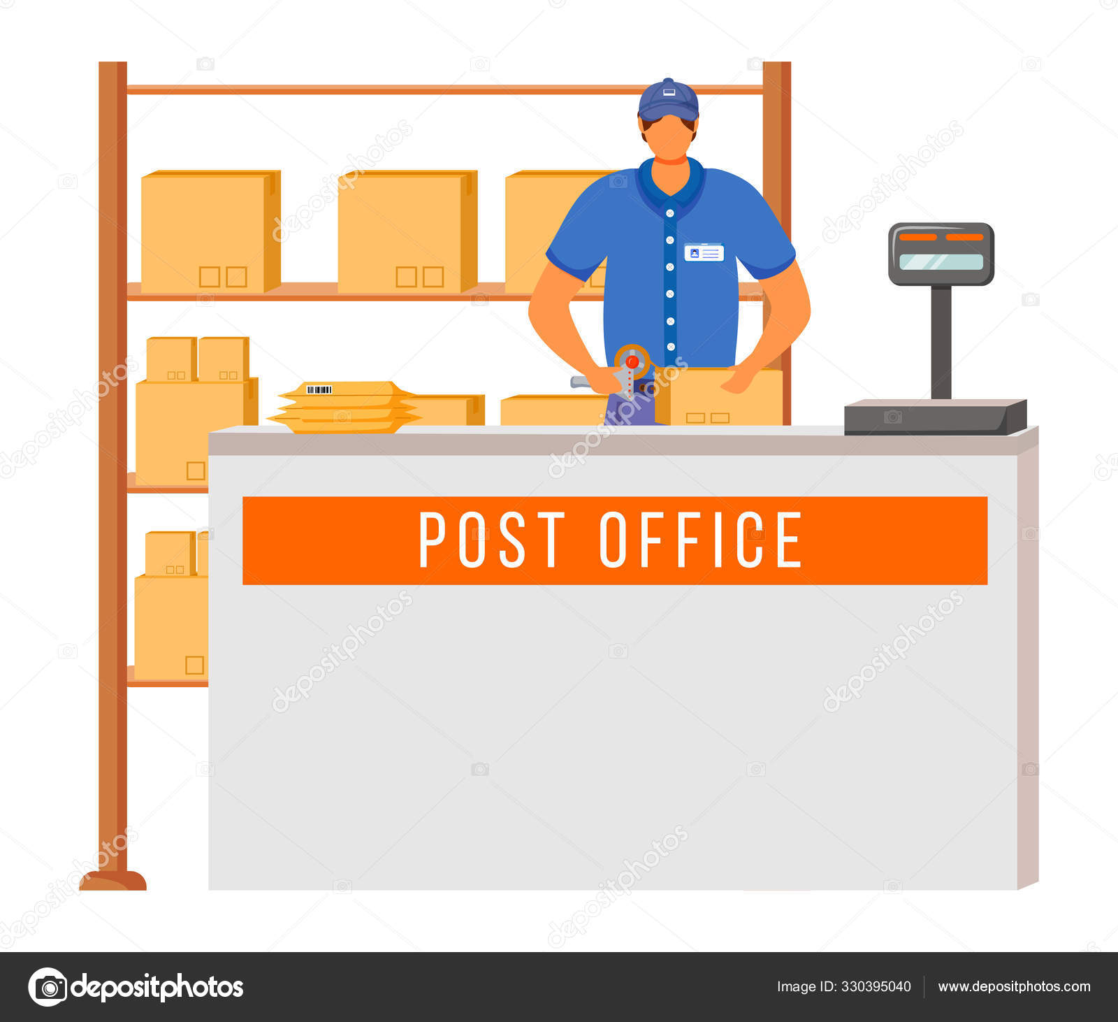 Post office male worker flat color vector illustration. Man checks and scans packages. Post service delivery. Parcels collection point isolated cartoon character on white background Stock Vector Image by ©ntlstudio #330395040 Post office male worker flat color vector illustration. Man checks and scans packages. Post service delivery. Parcels collection point isolated cartoon character on white background Stock Vector Image by ©ntlstudio #330395040