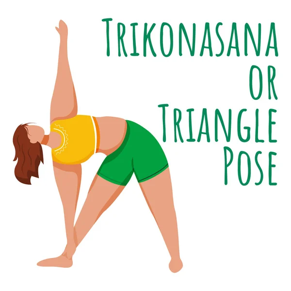 Trikonasana social media post mockup. Triangle pose. Caucausian woman doing yoga. Web banner design template. Social media booster, content layout. Poster, printable card with flat illustrations — 스톡 벡터
