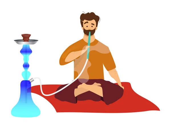 Homem sentado e fumando narguilé cor plana personagem vetor sem rosto. Turista com sheesha egípcia, hooka. Hábito tradicional oriental, cultura fumante árabe ilustração desenhos animados isolados em branco — Vetor de Stock