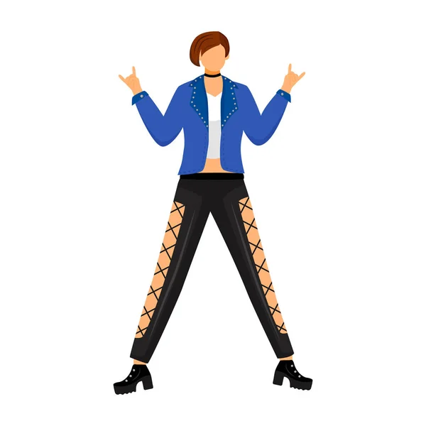 Punk girl flat color vector illustration. Female character on dance floor in nightclub. Young woman at rock concert, festival. Fangirl at gig. Isolated cartoon character on white background — 스톡 벡터