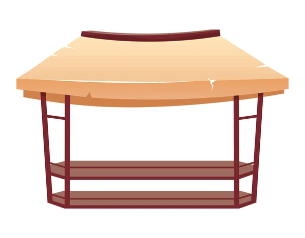 Outdoor street market awning cartoon vector illustration. Empty summer marketplace stall, counter flat color object. Blank fair, souk tent, canopy with table, commercial equipment isolated on white — 스톡 벡터