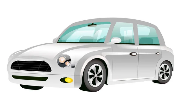 Silver mini cooper cartoon vector illustration. Серый транспорт, стильный автомобиль плоского цвета. Винтажный серый автомобиль, личный транспорт изолирован на белом фоне — стоковый вектор