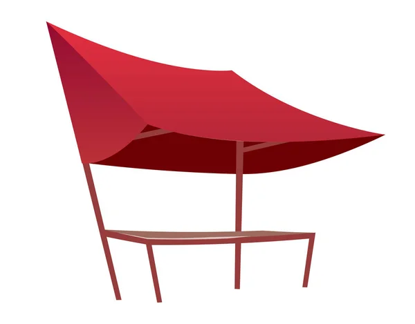 Bazar oriental vacío carpa roja ilustración vector de dibujos animados. Feria de verano en blanco, mostrador de mercado con tienda y mesa de objeto de color plano. Canopy zoco, vitrina con toldo aislado en blanco — Archivo Imágenes Vectoriales