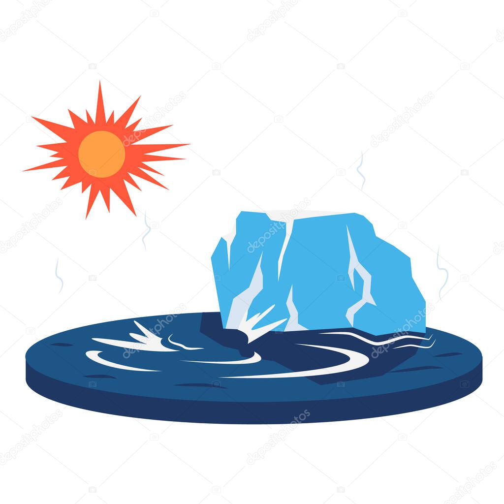 Melting glacier cartoon vector illustration. Global warming impact. Glacial destruction. Warm temperature influence. Climate change. Flat color natural disaster isolated on white background