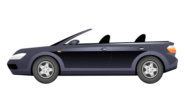 Zarif Cabriolet karikatür vektör çizimi. Çatısız, düz renkli, şık bir yaz arabası. Beyaz arka planda izole edilmiş modaya uygun şahsi araç. Lüks yeni otomobil yan görünümü — Stok Vektör