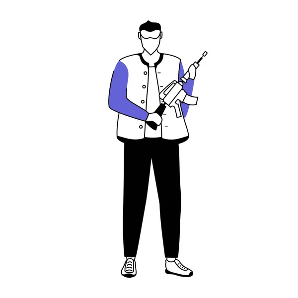 Homme tenant mitrailleuse plat silhouette vectorielle illustrations ensemble. Un criminel armé. Un gangster, un cambrioleur, un voleur armé. Caractères de contour isolés 2D sur fond blanc. dessins de style simples — Image vectorielle