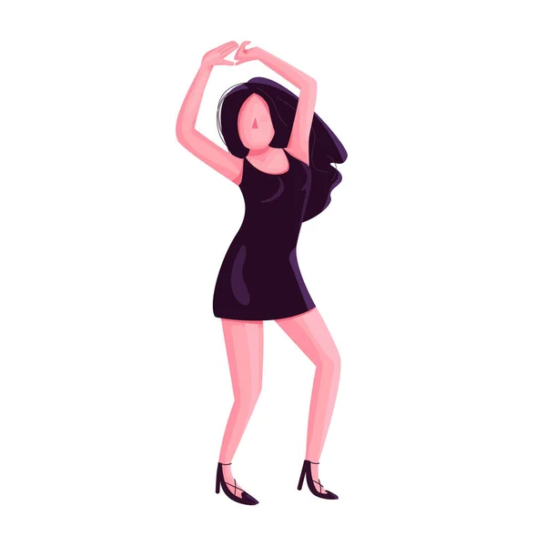 Chica bailando en club plano vector de color sin rostro carácter. Una mujer de moda en la discoteca. Mujer en ropa casual ilustración de dibujos animados aislados para el diseño gráfico web y animación — Vector de stock