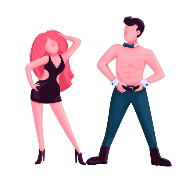 Mužský a ženský striptér plochý barevný vektor bez tváře. Atraktivní taneční vystoupení muže a ženy. Striptýz zobrazit izolované kreslené ilustrace pro web grafický design a animace — Stockový vektor