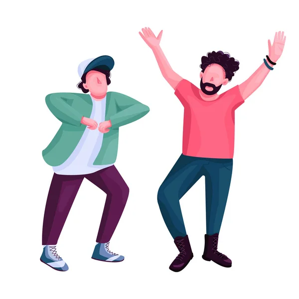 Mannen dansen platte kleur vector gezichtsloos karakter. Stijlvolle vrienden op discotheek feestje. Moderne dans, jongens op discotheek geïsoleerde cartoon illustratie voor web grafisch ontwerp en animatie — Stockvector