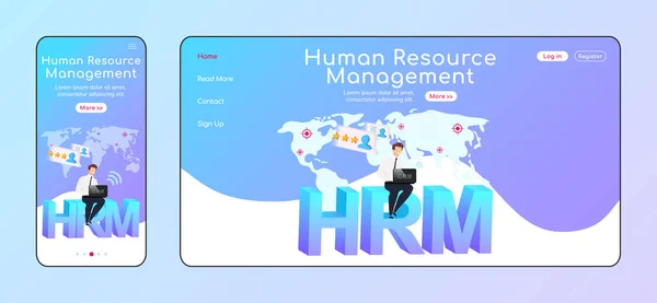 Human Resource Management Adaptive Landing Page Flat Color Vector Template — Stock Vector