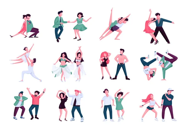 パートナーダンスフラットカラーベクトル顔なし文字セット タンゴ ルンバ 現代の男性と女性のパフォーマー 人々は白い背景にナイトクラブ孤立した漫画のイラストで踊る — ストックベクタ
