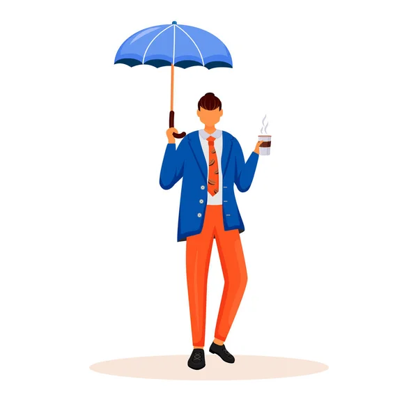 Homme Affaires Avec Parapluie Couleur Plate Vecteur Caractère Sans Visage — Image vectorielle