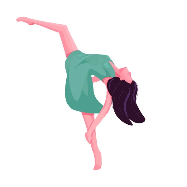 当代舞蹈家平面彩色矢量无脸人物 康坦普舞姿优雅的女表演者 用于网页平面设计和动画的女童伸展腿孤立卡通画 — 图库矢量图片