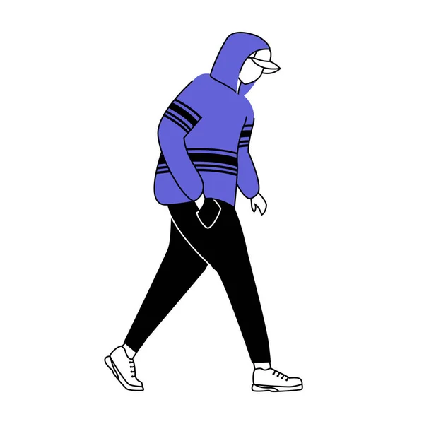 Adolescent Suspect Chapeau Sweat Shirt Illustration Vectorielle Silhouette Plate Marcheur — Image vectorielle