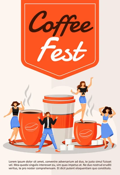 Plakat Festynu Kawy Płaski Wzór Wektora Targi Społeczne Impreza Lokalne — Wektor stockowy