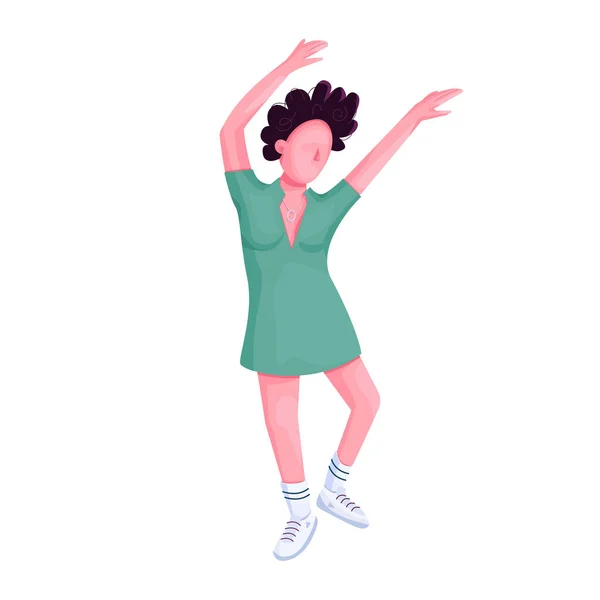 Fille Danse Libre Vecteur Couleur Plate Caractère Sans Visage Jeune — Image vectorielle