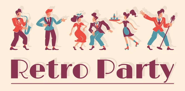 Retro Party Club Banner Flat Vector Template 1950S Style Bar — Stock Vector