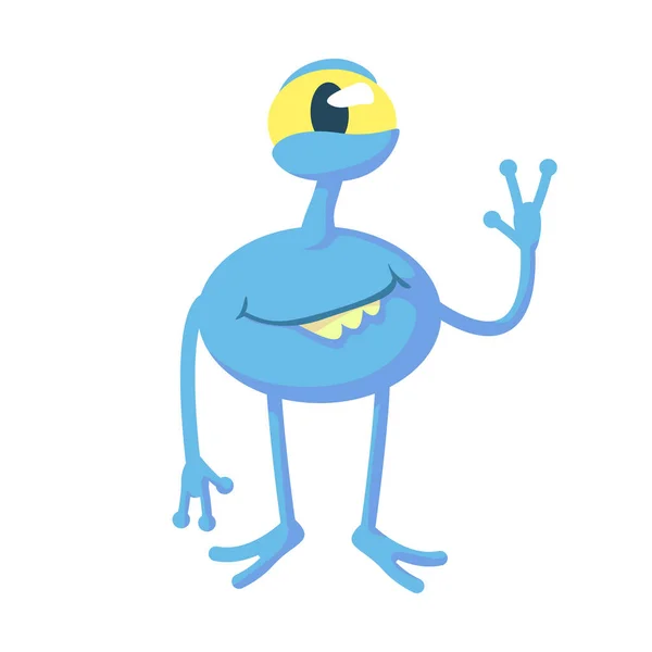 Smiling Blue Alien Flat Cartoon Vector Illustration Cute Extraterrestrial Fantastic — Stock Vector