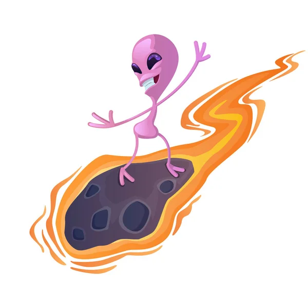 Alien Meteorite Flat Cartoon Vector Illustration Entretenido Extraterrestre Marciano Volador — Vector de stock