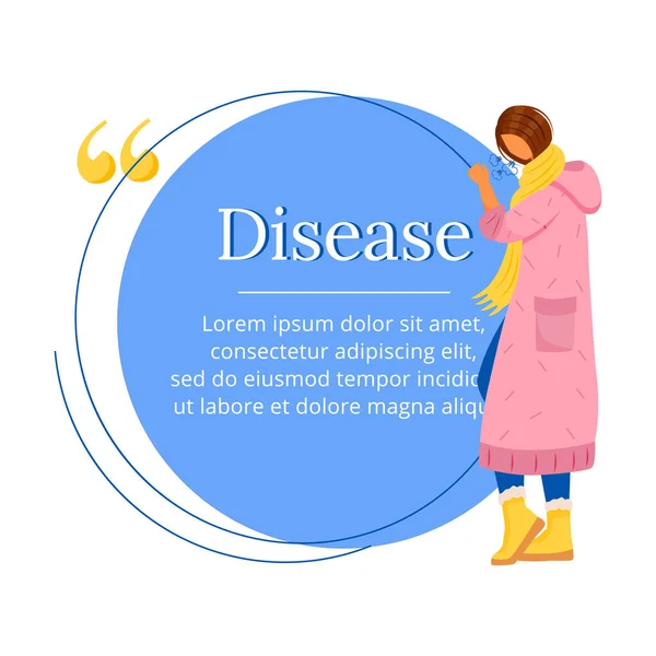 Sjukdom Platt Färg Vektor Tecken Citat Influensavirussymtom Influensainfektion Kvinnan Hostar — Stock vektor