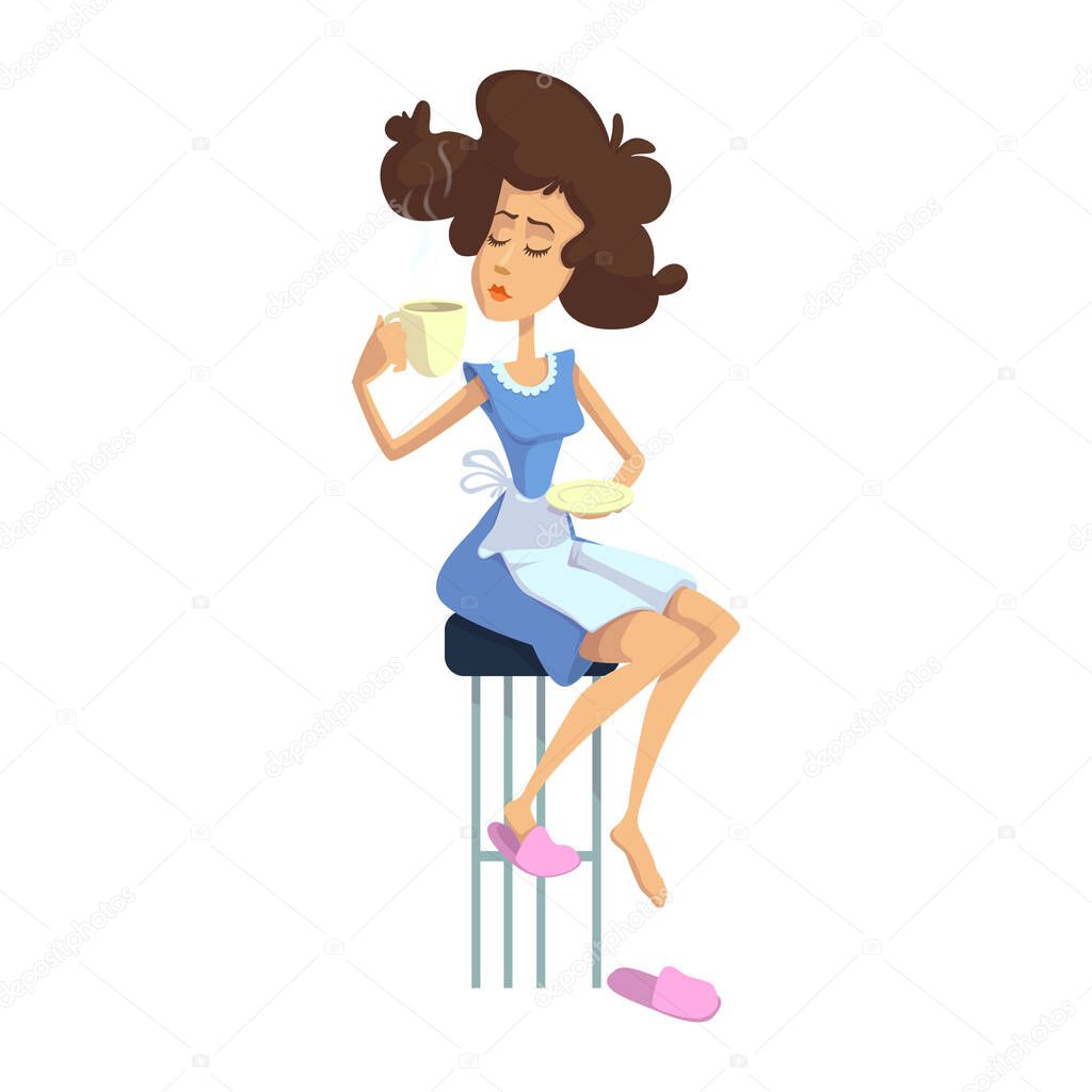 Woman relaxing with tea flat cartoon vector illustration. Libra zodiac sign characteristics. Ready to use 2d character template for commercial, animation, printing design. Isolated comic hero