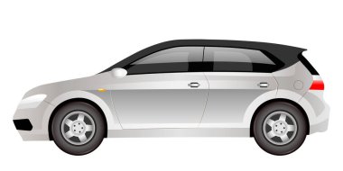 Gri elektrikli hatchback çizgi film vektör çizimi. Gelecekçi aile arabası düz renkli nesne. Çevre dostu Cuv araba manzaralı. Modern çevre güvenlikli otomobil beyaz arka planda izole edildi