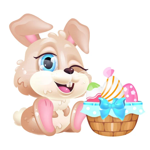 Cute Winking Easter Hare Kawaii Cartoon Vector Character Adorable Funny — Stock Vector
