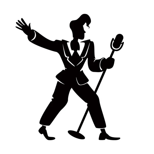 Jazz Männliche Sänger Schwarze Silhouette Vektor Illustration Retro Person Mit — Stockvektor