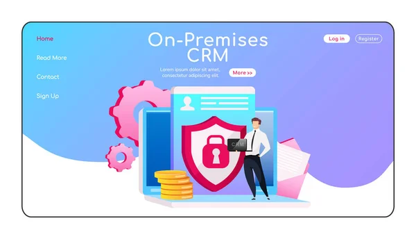 Lokaler Crm Landning Sida Platt Färg Vektor Mall Man Står — Stock vektor