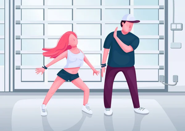 Zeitgenössische Tänzer Kombinieren Flache Farbvektorillustration Menschen Modernen Tanzstudio Zeichentrickfiguren Hip — Stockvektor