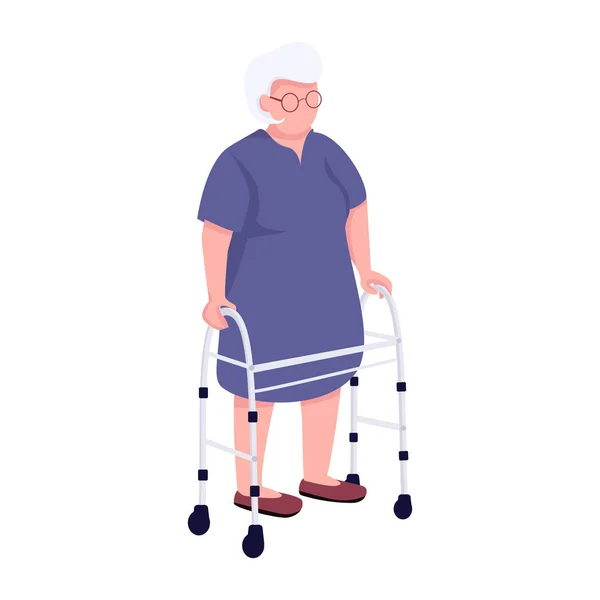 Mujer Mayor Usando Walker Plana Vector Color Sin Rostro Carácter — Archivo Imágenes Vectoriales